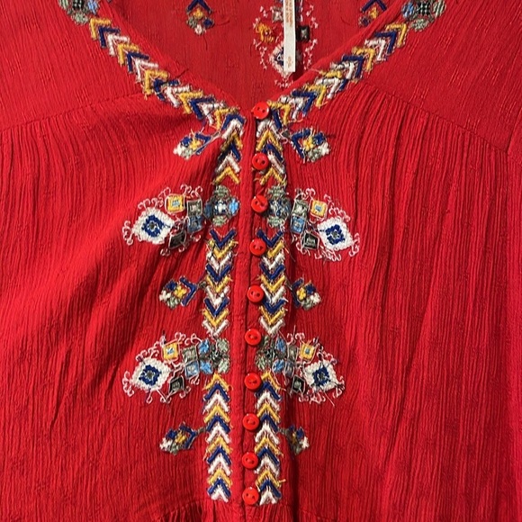 Free People Arianna Embroidered Red Tunic Small - Picture 9 of 16
